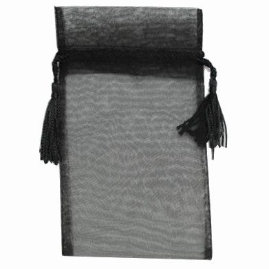 POUCH ORGANZA TASSEL MEDIUM 17(H) x 12.5(W)cm BLACK (PACK OF 10)