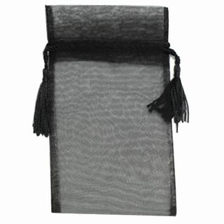 POUCH ORGANZA TASSEL MEDIUM 17(H) x 12.5(W)cm BLACK (PACK OF 10)