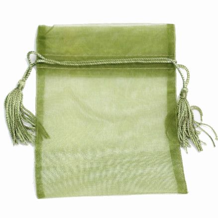POUCH ORGANZA TASSEL SMALL 14(H) x 10(W)cm OLIVE GREEN (PACK OF10)