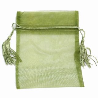 POUCH ORGANZA TASSEL SMALL 14(H) x 10(W)cm OLIVE GREEN (PACK OF10)