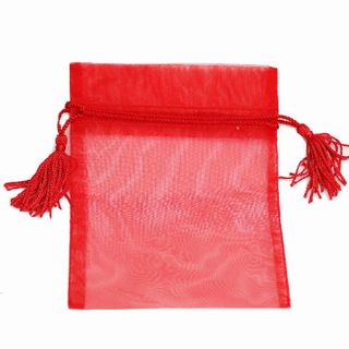POUCH ORGANZA TASSEL SMALL 14(H) x 10(W)cm RED (PACK OF 10)