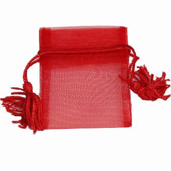 POUCH ORGANZA TASSEL MINI 10(H) x 7.5(W)cm RED (PACK OF 10)