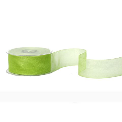 ORGANZA WOVEN EDGE 38mm x 50Mtr PALE LIME