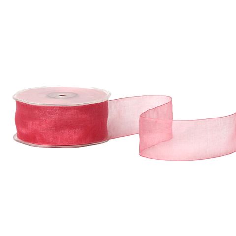 ORGANZA WOVEN EDGE 38mm x 50Mtr ROSEBUD PINK