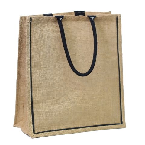 JUTE BAG BLACK EDGING & BLACK HANDLE 43(H)x40(W)x21(G)cm