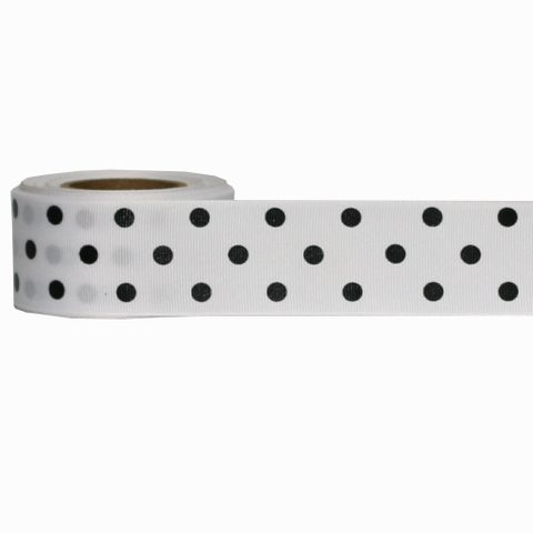 DIPPITY DOT (GROSGRAIN) 38mm x 9Mtr WHITE/BLACK DOT