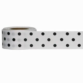 DIPPITY DOT (GROSGRAIN) 38mm x 9Mtr WHITE/BLACK DOT -BUY1GET1FREE