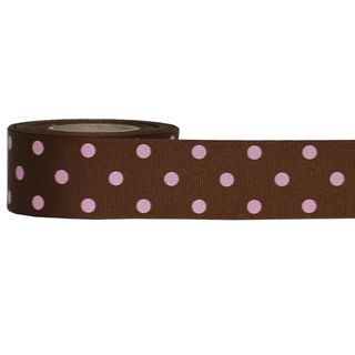 DIPPITY DOT (GROSGRAIN) 38mm x 9Mtr BROWN/PINK DOT - BUY1GET1 FREE