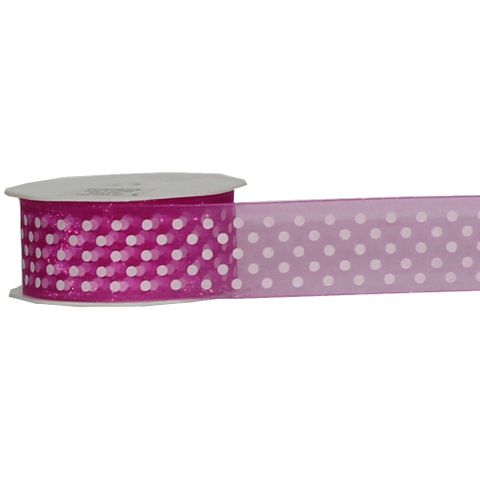 DA VINCI DOT 38mm x 20Mtr HOT PINK / WHITE DOTS