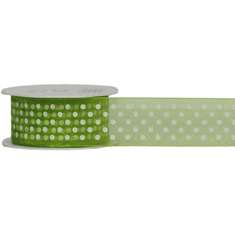 DA VINCI DOT 38mm x 20Mtr LIME /  WHITE DOTS