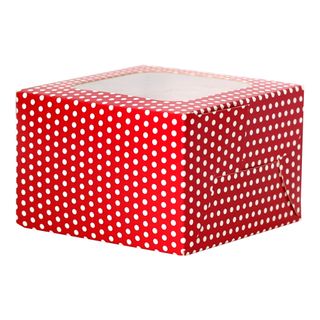 SWEET TREATS BOX 115(L)x115(W)x75(H)mm RED/WHITE DOTS MIN.BUY 10