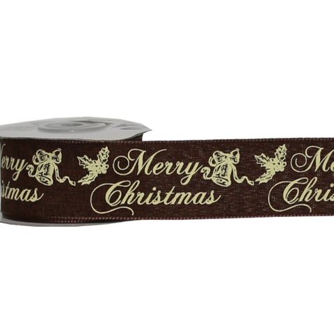 MERRY CHRISTMAS 38mm x 9Mtr BROWN/ CREAM WRITING (WIRED)