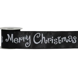 MERRY CHRISTMAS 64mm x 9Mtr BLACK / WHITE WRITING (WIRED)