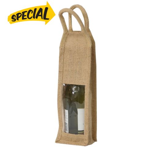 JUTE BAG 1 BOTTLE WITH CLEAR PANEL (MIN.BUY 10)