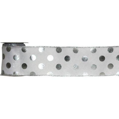 SIMPLY DOTS WHITE/SILVER 60mm X 9Mtr (WIRED)