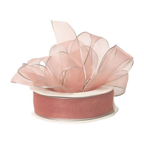 ORGANZA SILVER EDGE 25mm x 20Mtr DUSKY PINK