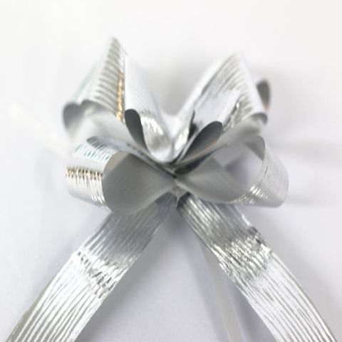 PULL BOW METALLIC EMBOSSED 22mm SILVER (PACK OF 100)