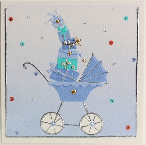 GIFT CARD BLUE PRAM 78mm X 78mm MIN BUY 10