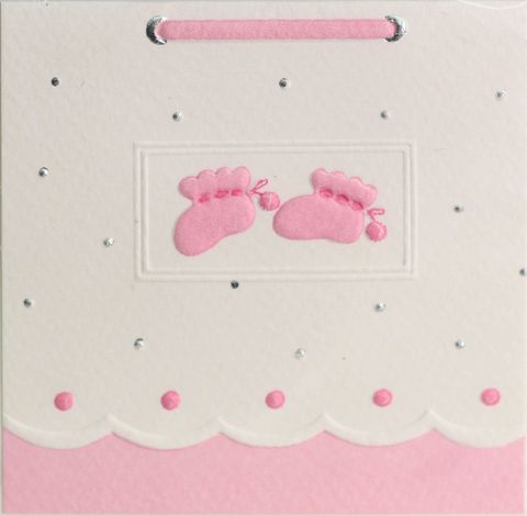 GIFT CARD PINK BOOTIES 78mm X 78mm MIN BUY 10