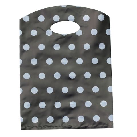 CURVE TOP BAG SML 300(H)x210(W)mm BLACK/GREY DOTS (100)-70 MICRONS