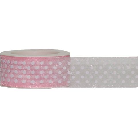 DA VINCI DOT 38mm x 20Mtr PALE PINK / WHITE DOTS