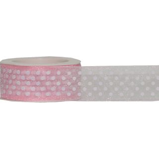 DA VINCI DOT 38mm x 20Mtr PALE PINK / WHITE DOTS