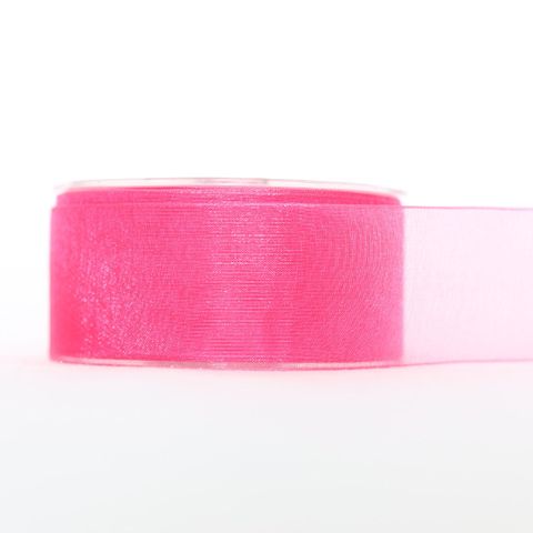 ORGANZA WOVEN EDGE 38mm x 50Mtr HOT PINK