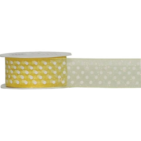 DA VINCI DOT 38mm x 20Mtr LEMON / WHITE DOTS