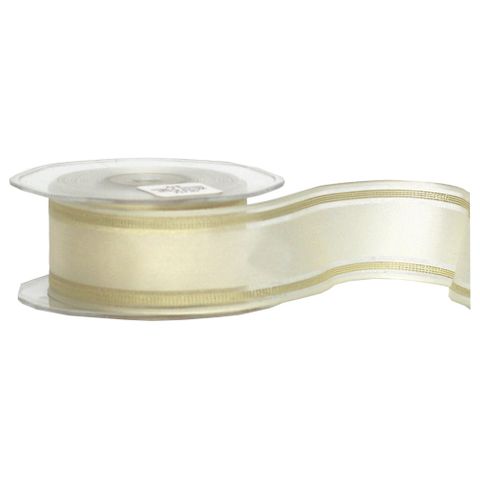 GLITZ WIRED EDGE RIBBON 38mm x 20Mtr IVORY/GOLD (WIRED)