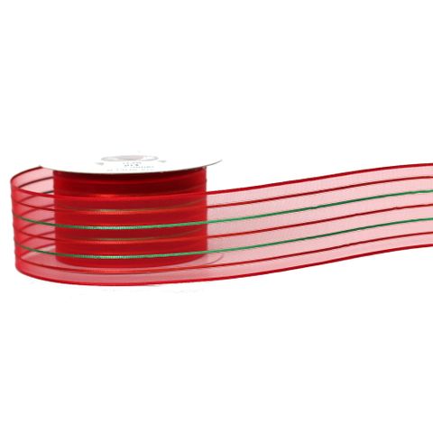 XIA SHEER 38mm x 9Mtr RED RIBBON RED/GREEN STRIPE (WIRED)