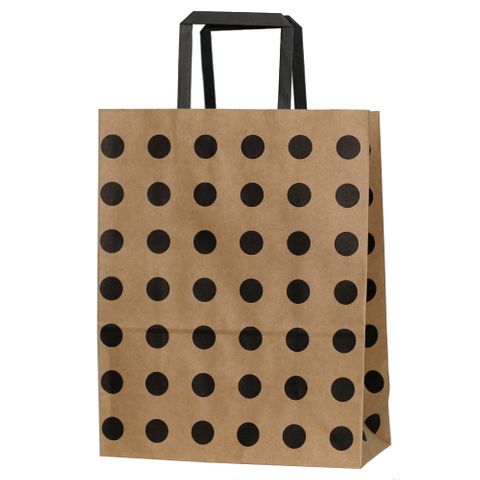 KRAFT BAG BROWN/BLACK SPOT LARGE 33Hx25Wx13GCM-SQUARE HANDLE PK10