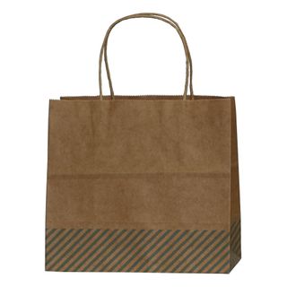 KRAFT BAG BROWN OBLIQUE STRIPE BLUE SML 19Hx21Wx11Gcm PACK OF 10