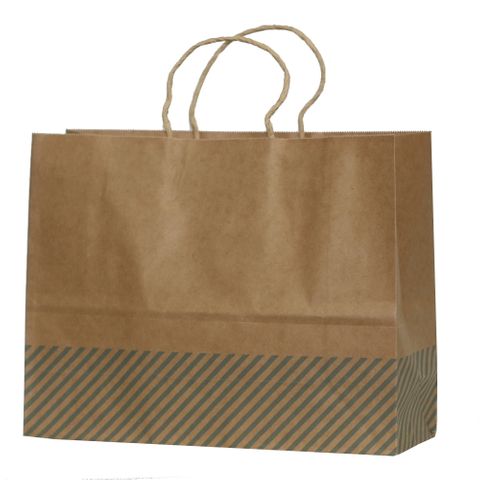 KRAFT BAG BROWN OBLIQUE STRIPE BLUE LRG 25Hx32Wx11G CM PACK OF 10