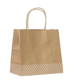 KRAFT BAG BROWN OBLIQUE STRIPE WHITE SML 19.5Hx21Wx11GCM PACK OF10