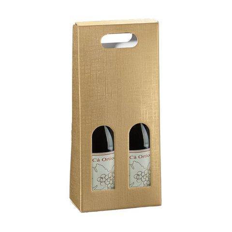 WINE BOX 2 BOTTLES 180x100x400mm GOLD ( WITH CUT OUT LABEL)