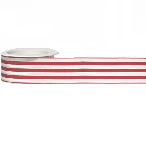 SAVANNAH (SATIN) 38mm x 10Mtr RED/WHITE STRIPE (WIRED)