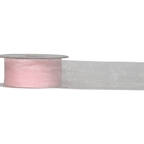 ORGANZA WOVEN EDGE 38mm x 50Mtr PALE PINK