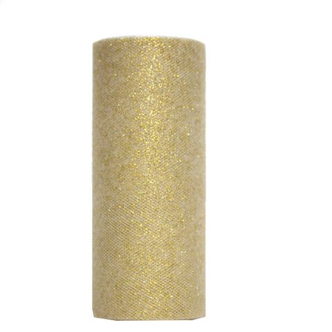 TULLE GLITTER  150mm x 25Mtr GOLD