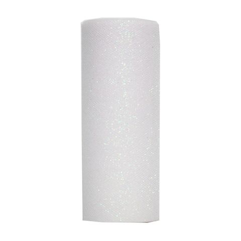 TULLE GLITTER  150mm x 25Mtr WHITE