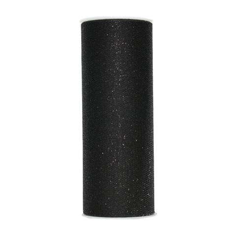 TULLE GLITTER  150mm x 25Mtr BLACK