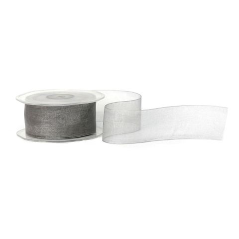 ORGANZA WOVEN EDGE 38mm x 50Mtr SILVER