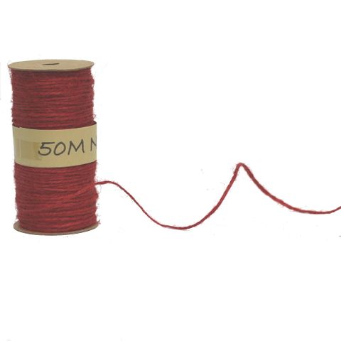 HEMP ROPE ON SPOOL 2mm x 50 Mtr RED