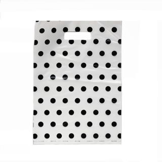 DIECUT BAG SML 360x255mm BLACK / WHITE DOTS (100)-70 MICRONS