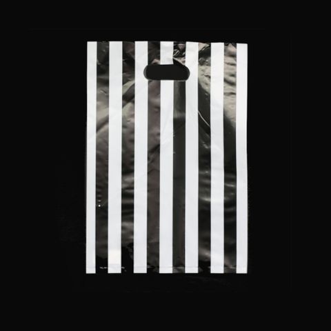 DIECUT BAG SML 36(H) x 25.5(W) cm BLACK/WHITE STRIPE(100 PER PACK)