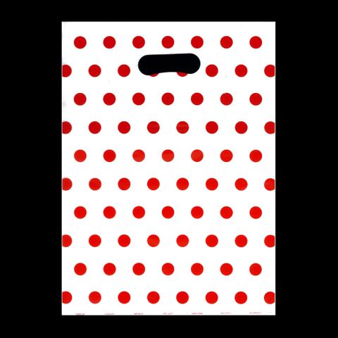 DIECUT BAG LRG 52(H) x 41.5(W) cm WHITE/RED DOTS (50 PER PACK)