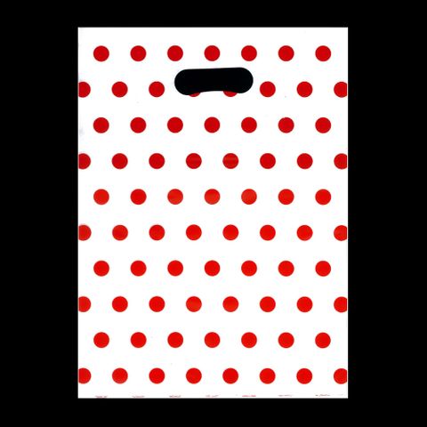 DIECUT BAG LRG 520x415mm WHITE / RED DOTS (50)