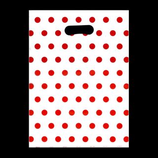 DIECUT BAG LRG 52(H) x 41.5(W) cm WHITE/RED DOTS (50 PER PACK)