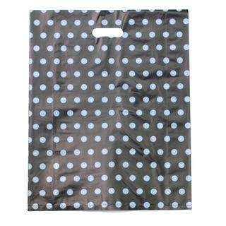 DIECUT BAG LRG 520x415mm BLACK / SILVER GREY DOTS (50)