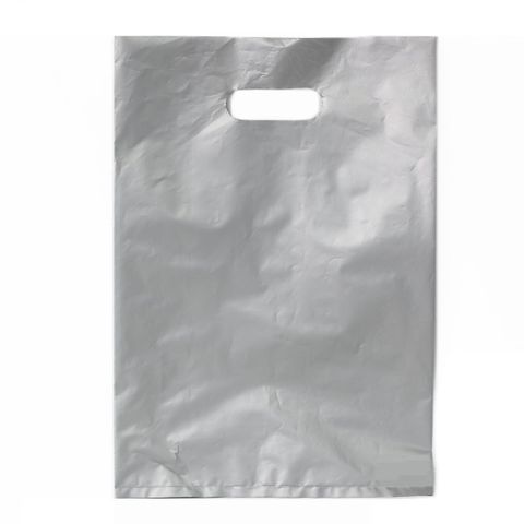 DIECUT BAG SML 36(H) x 25.5(W) cm SILVER (100 PER PACK)