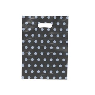 DIECUT BAG SML 36(H) x 25.5(W) cm BLACK/SILVER GREY DOTS (100/PK)